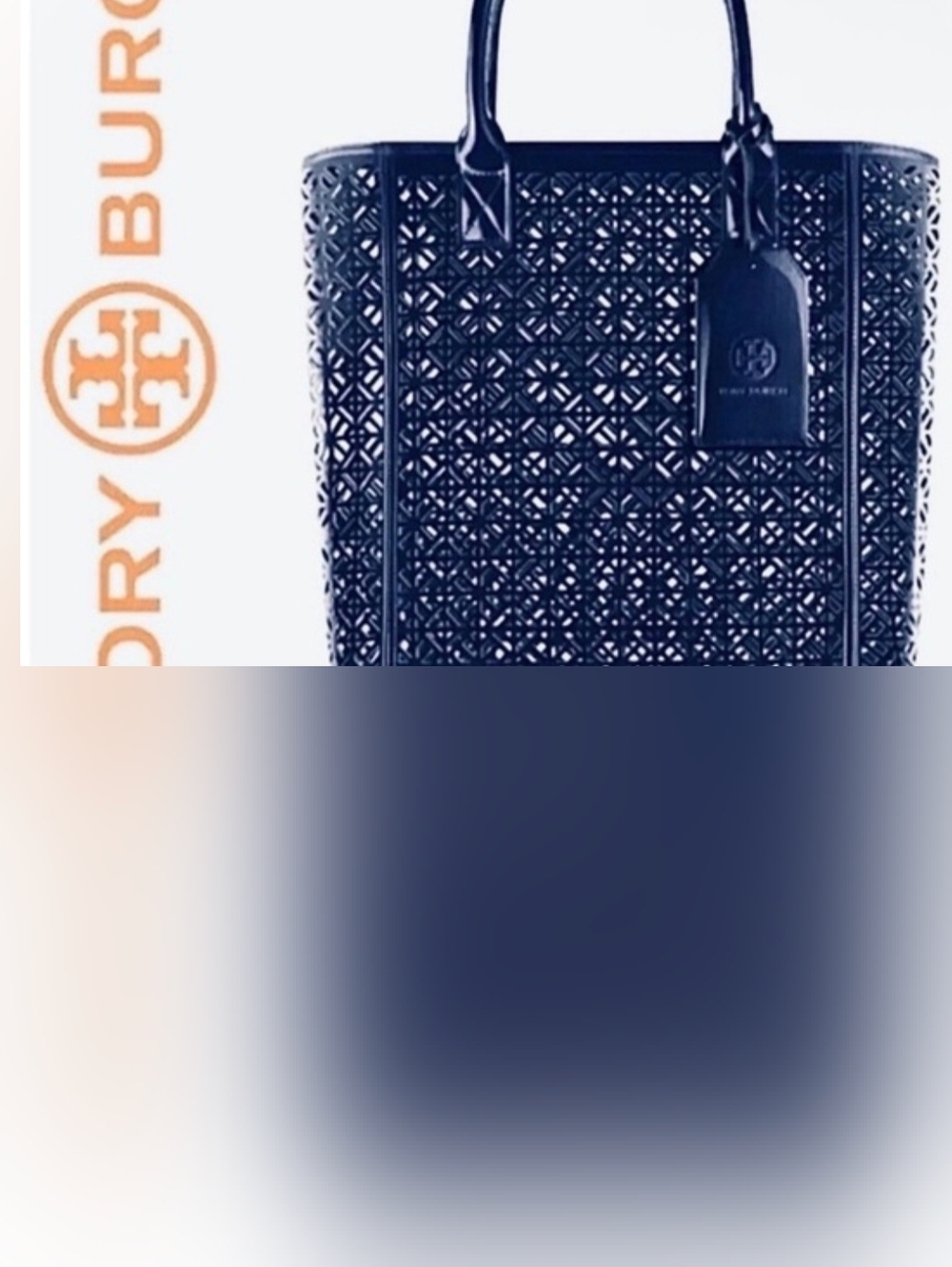 Tory Burch Laser Cut Navy Blue Tote - Picture 2 of 9